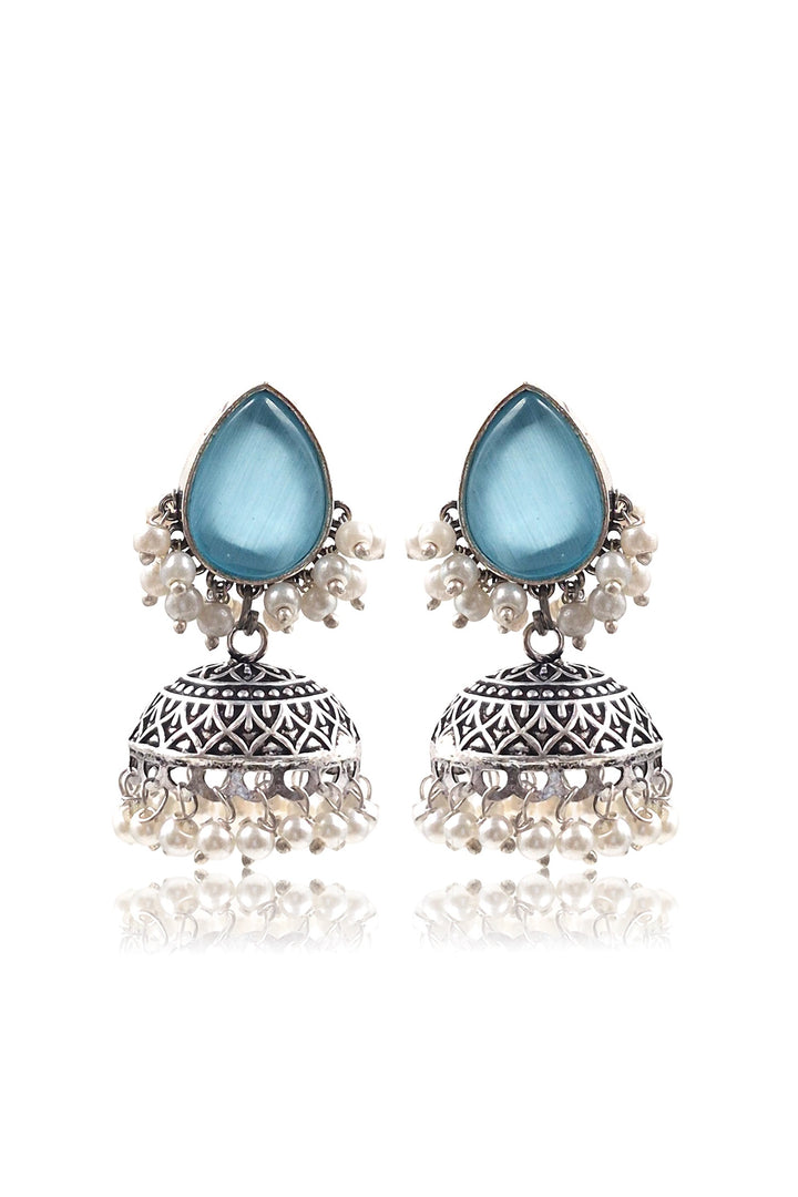 Moon Jhumka Stone Earrings