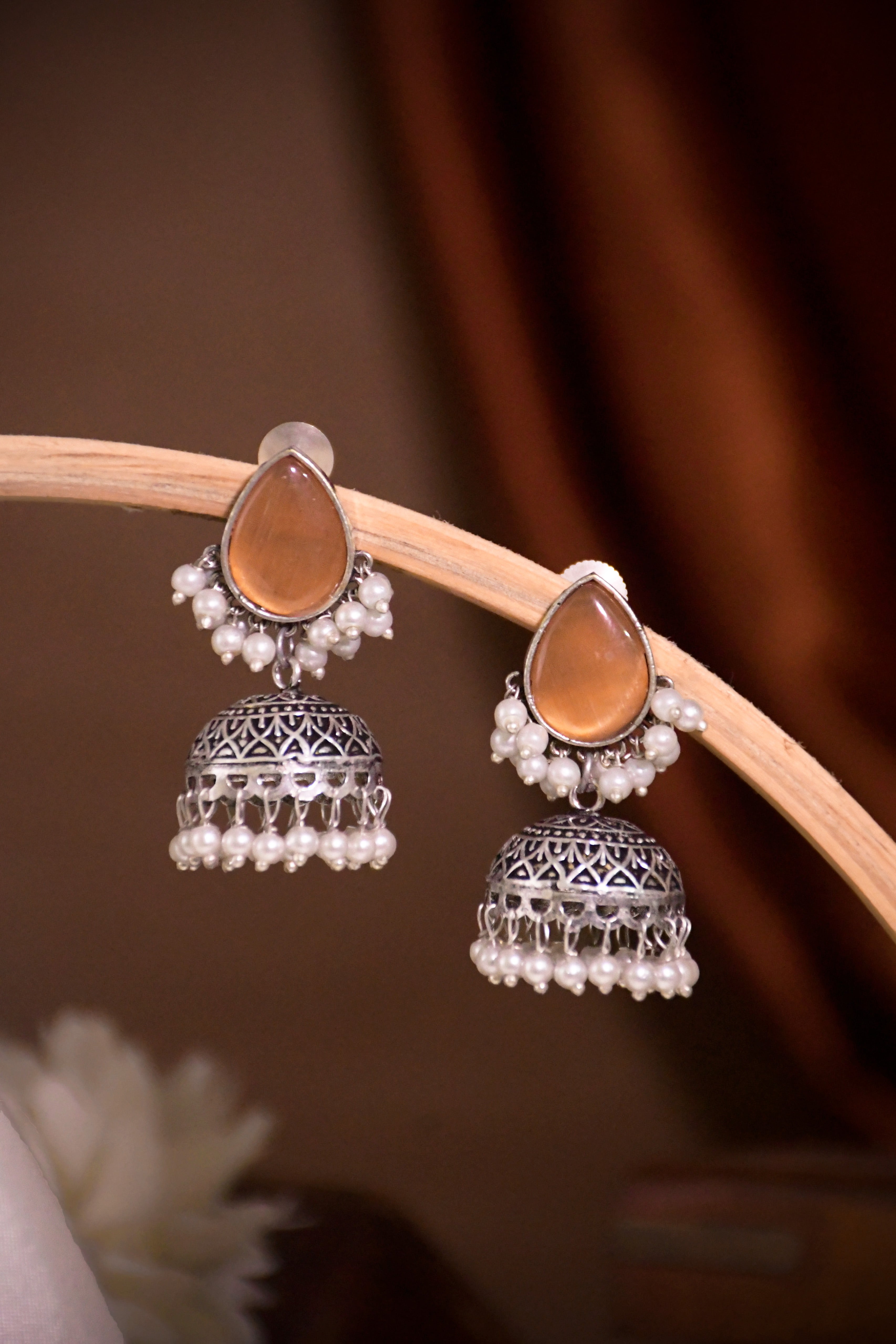 MOON OXIDISED JHUMKA EARRINGS
