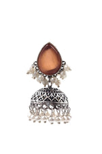 Load image into Gallery viewer, Moon Jhumka Stone Earrings