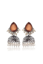 Load image into Gallery viewer, Moon Jhumka Stone Earrings