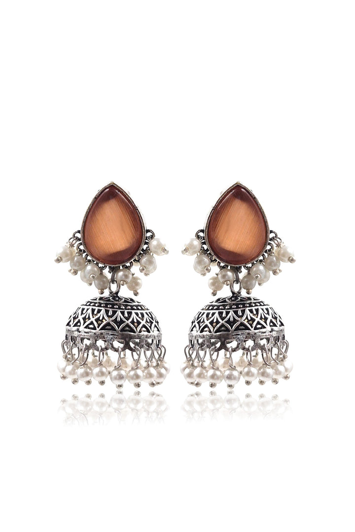 Moon Jhumka Stone Earrings