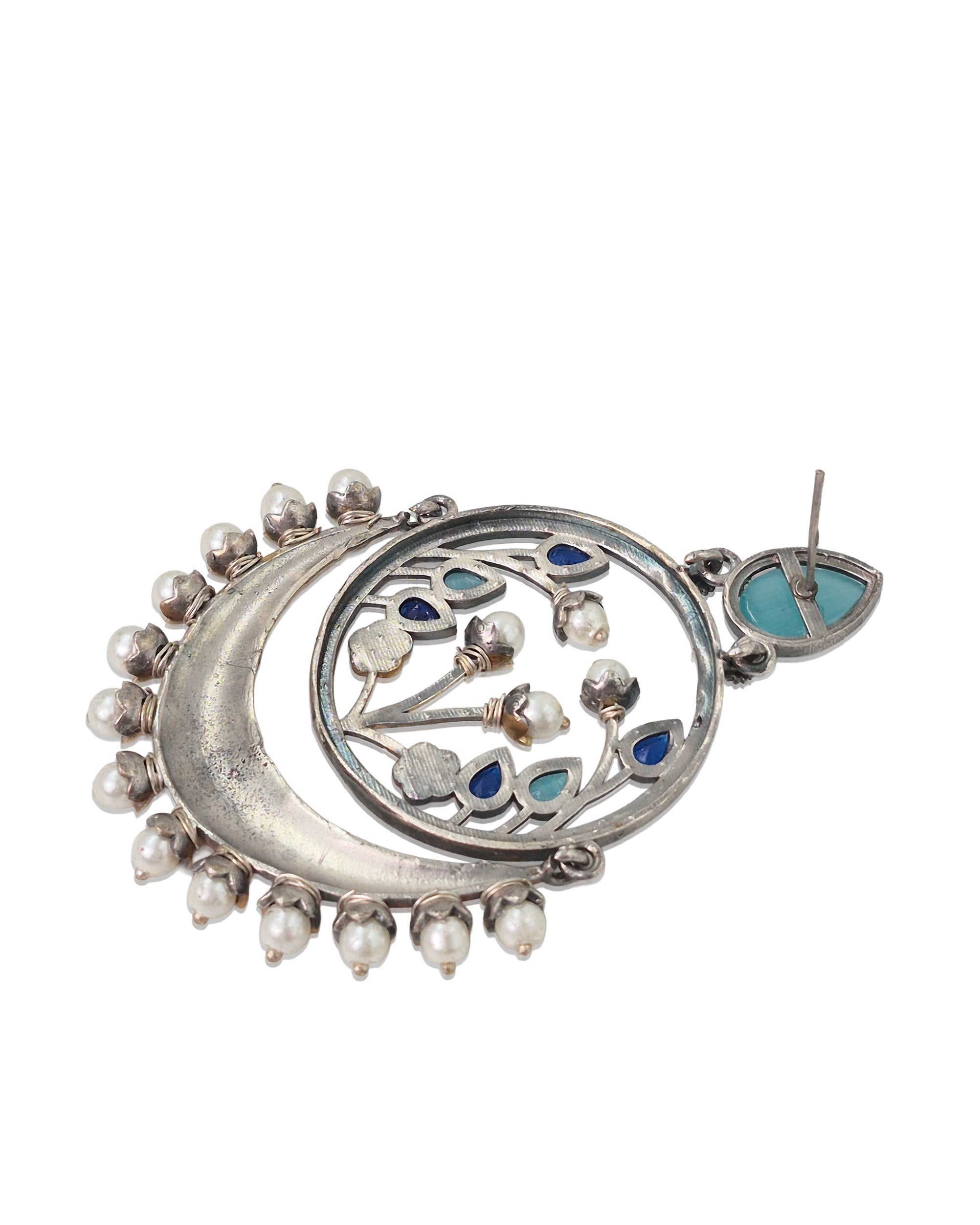 Aarvi Dual-Tone Crescent Floral Dangler Earrings