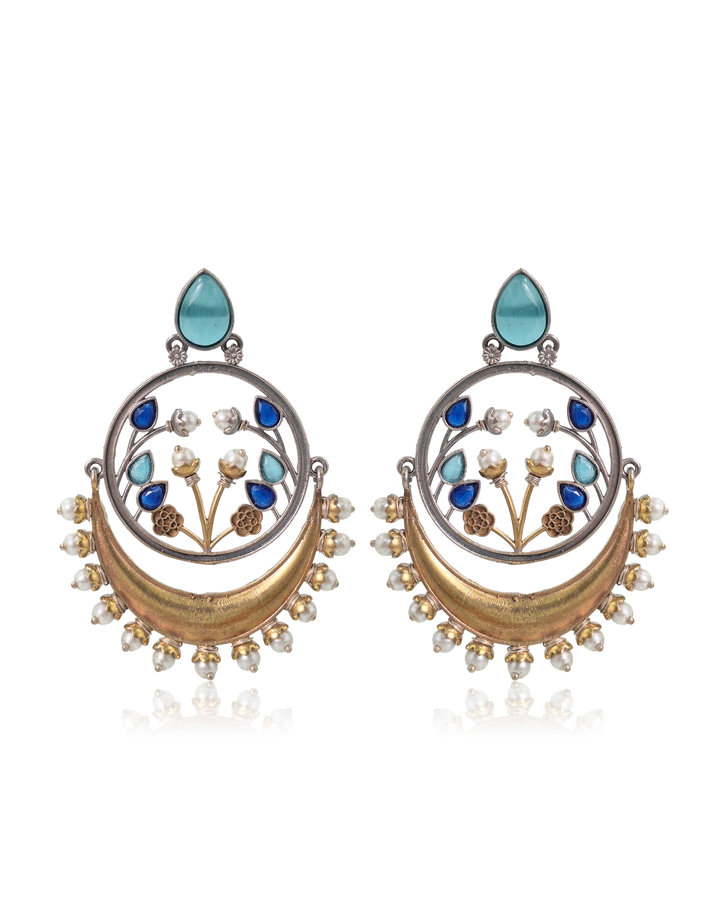 Aarvi Dual-Tone Crescent Floral Dangler Earrings