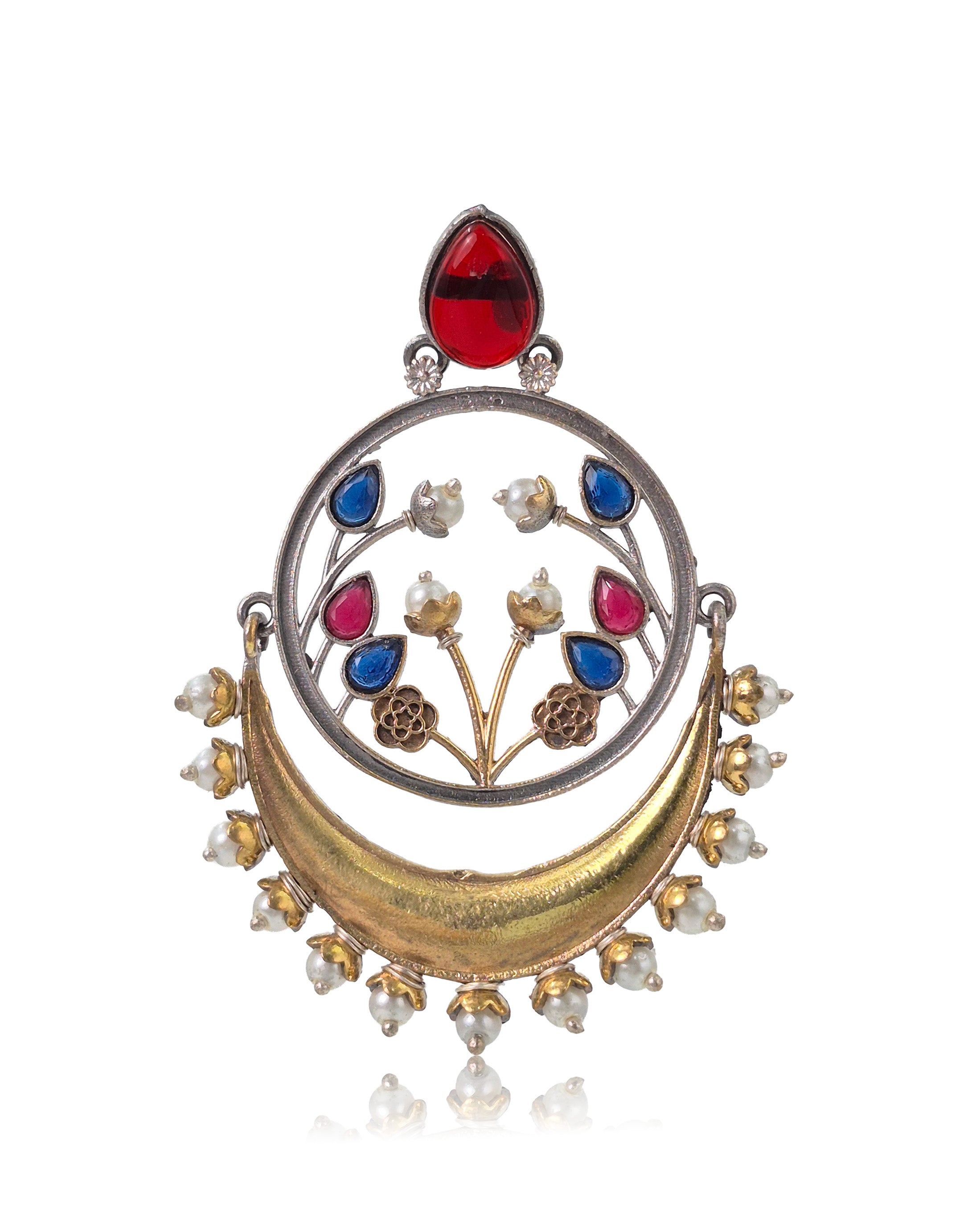 Aarvi Dual-Tone Crescent Floral Dangler Earrings