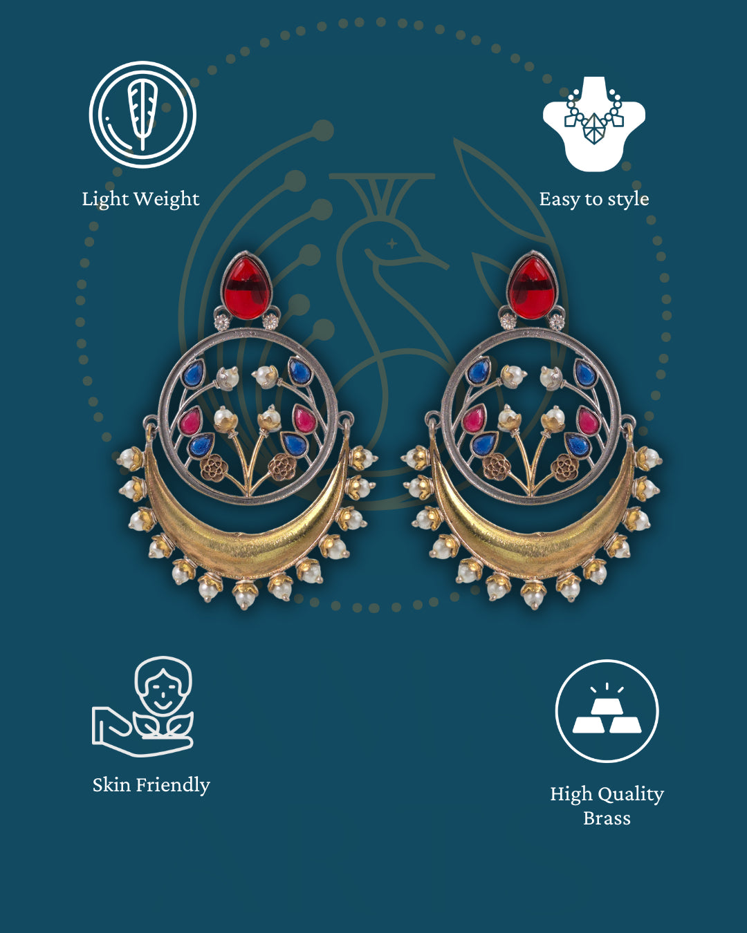 Aarvi Dual-Tone Crescent Floral Dangler Earrings