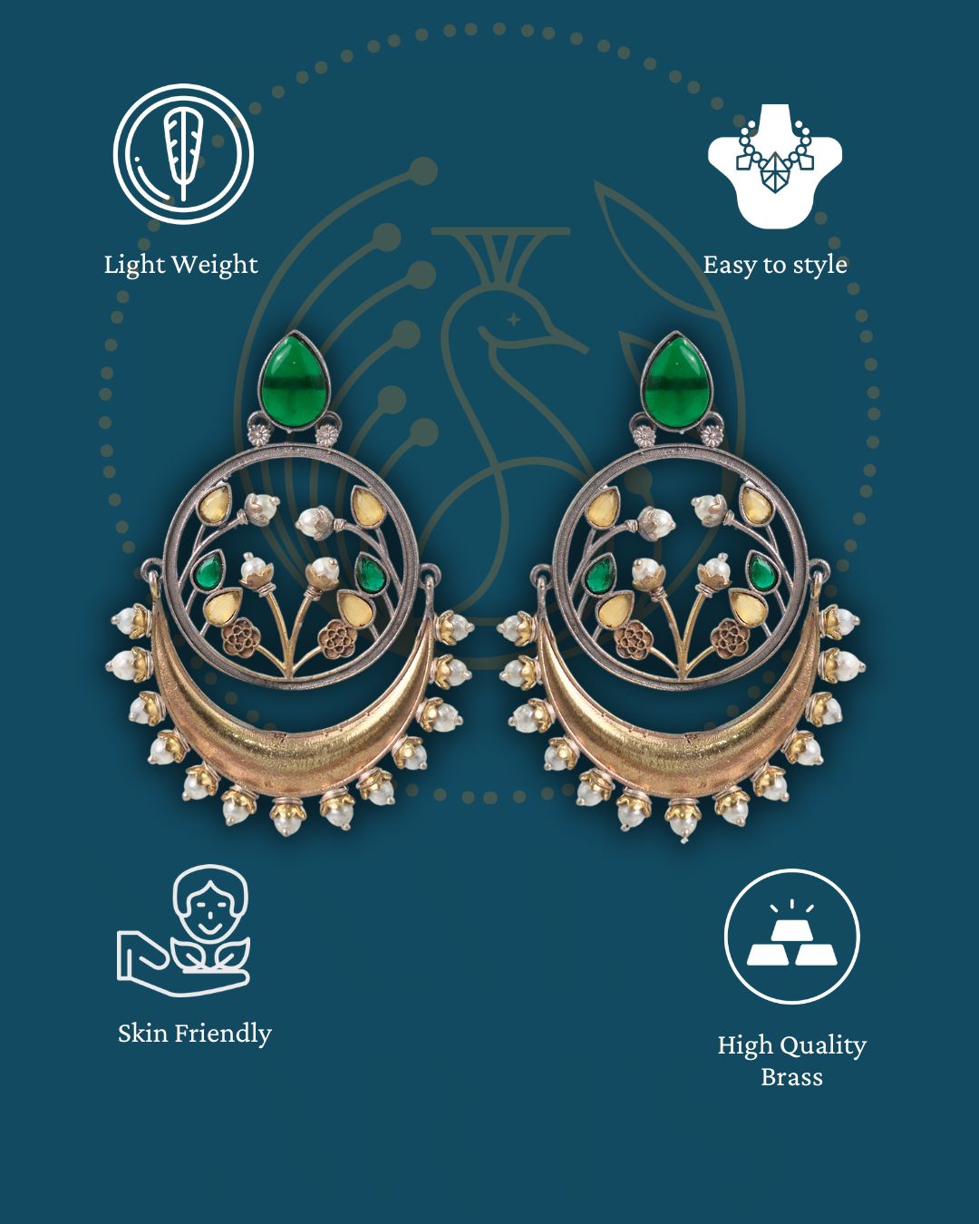 Aarvi Dual-Tone Crescent Floral Dangler Earrings