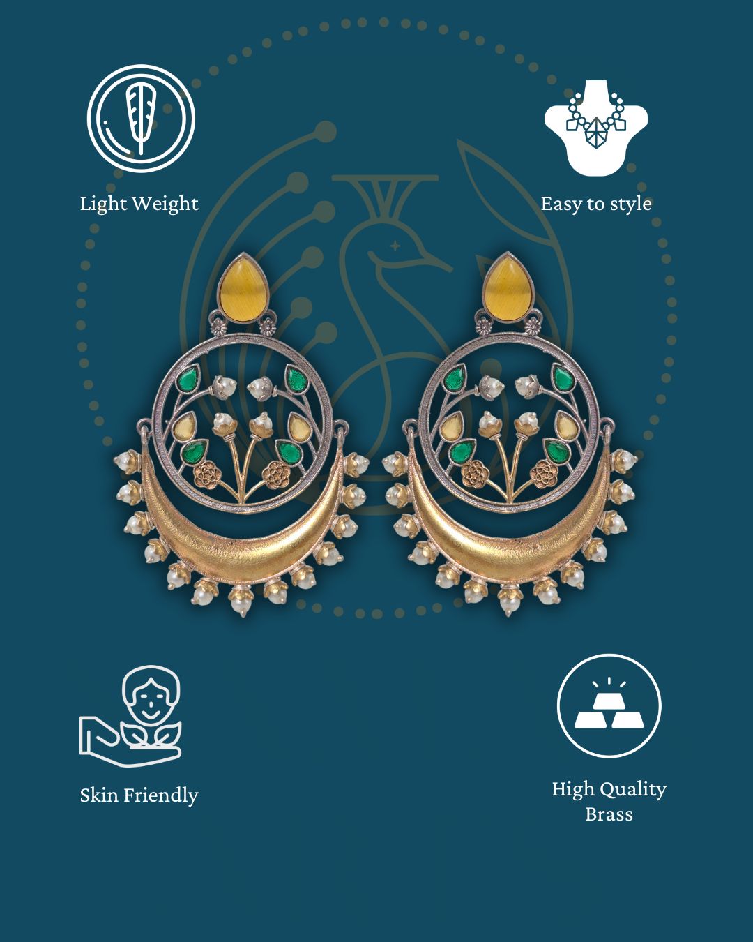 Aarvi Dual-Tone Crescent Floral Dangler Earrings