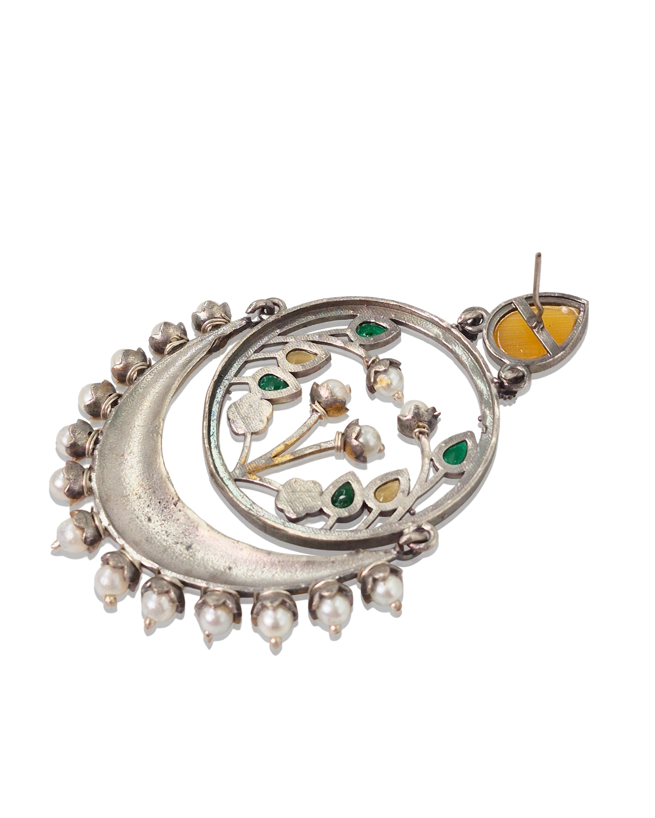 Aarvi Dual-Tone Crescent Floral Dangler Earrings