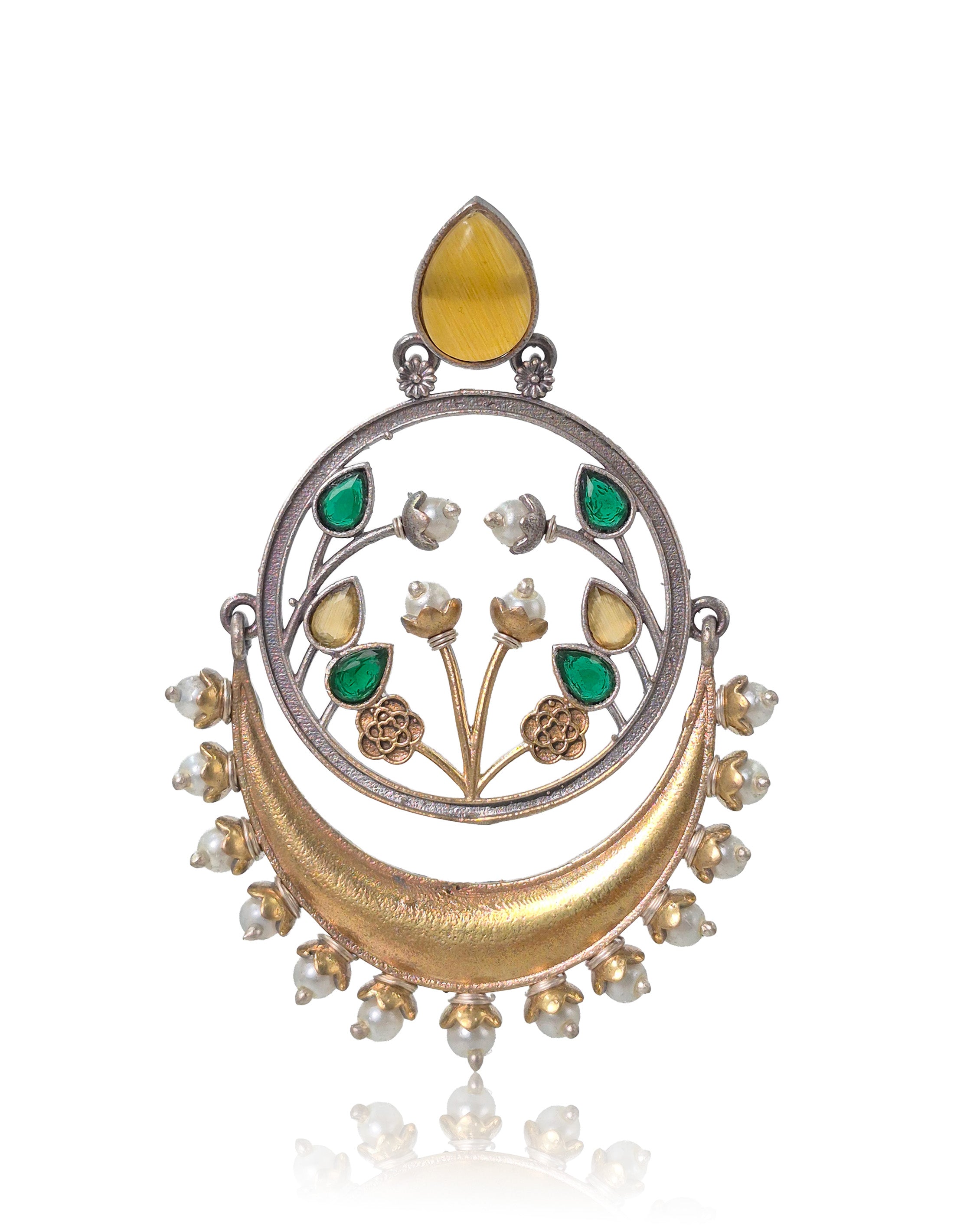 Aarvi Dual-Tone Crescent Floral Dangler Earrings