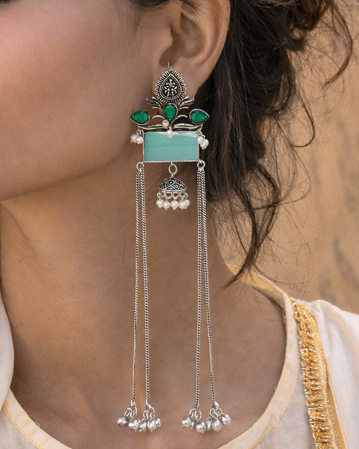 Mira Kashmiri Earrings Turquoise - Naman Arts