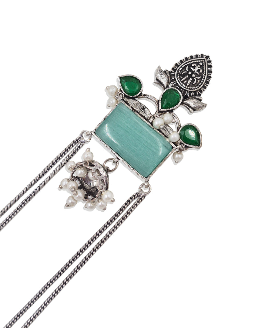 Mira Kashmiri Earrings Turquoise close-up - Naman Arts