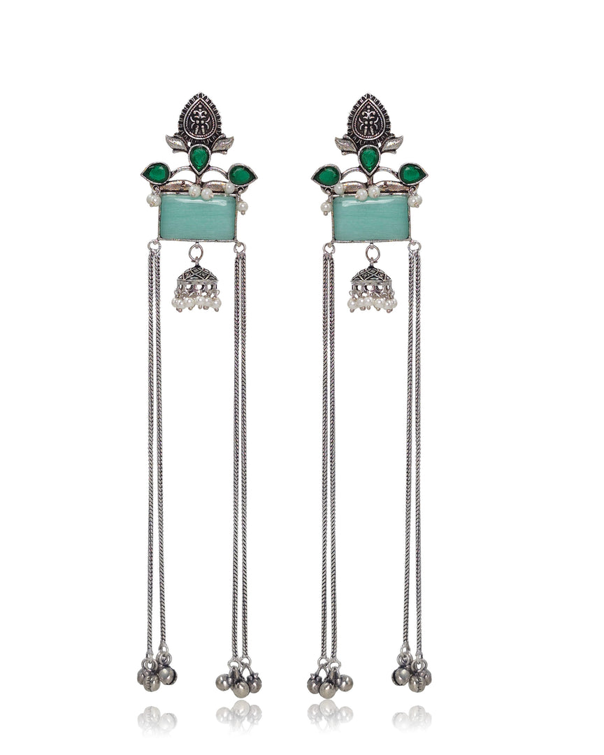 Mira Kashmiri Earrings Turquoise detail - Naman Arts