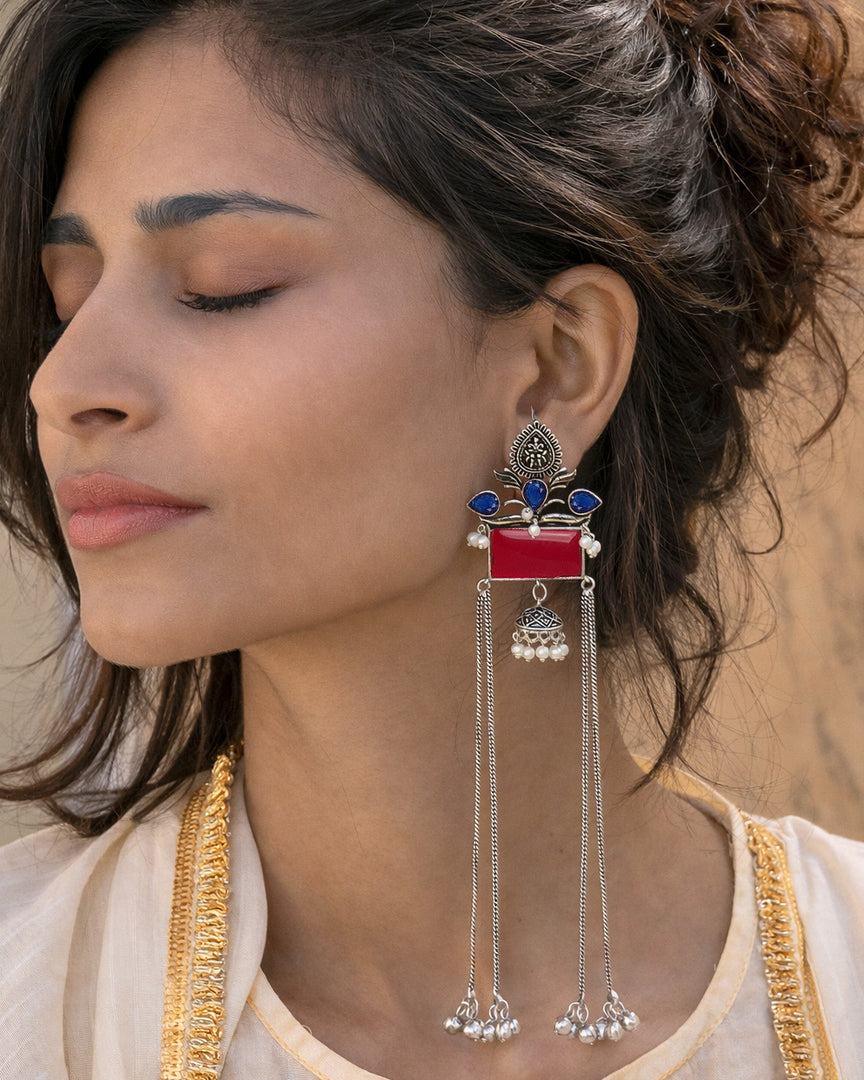 Mira Kashmiri Earrings Maroon angle 2 - Naman Arts