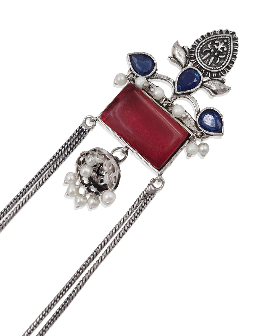Mira Kashmiri Earrings Maroon close-up - Naman Arts