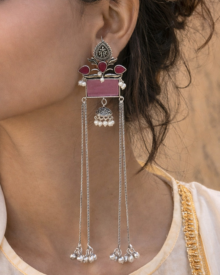 Mira Kashmiri Earrings Pink - Naman Arts