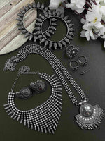 Load image into Gallery viewer, OXIDISED DOUBLE NECKLACE JEWELLERY SET COMBO