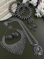 Load image into Gallery viewer, OXIDISED DOUBLE NECKLACE JEWELLERY SET COMBO