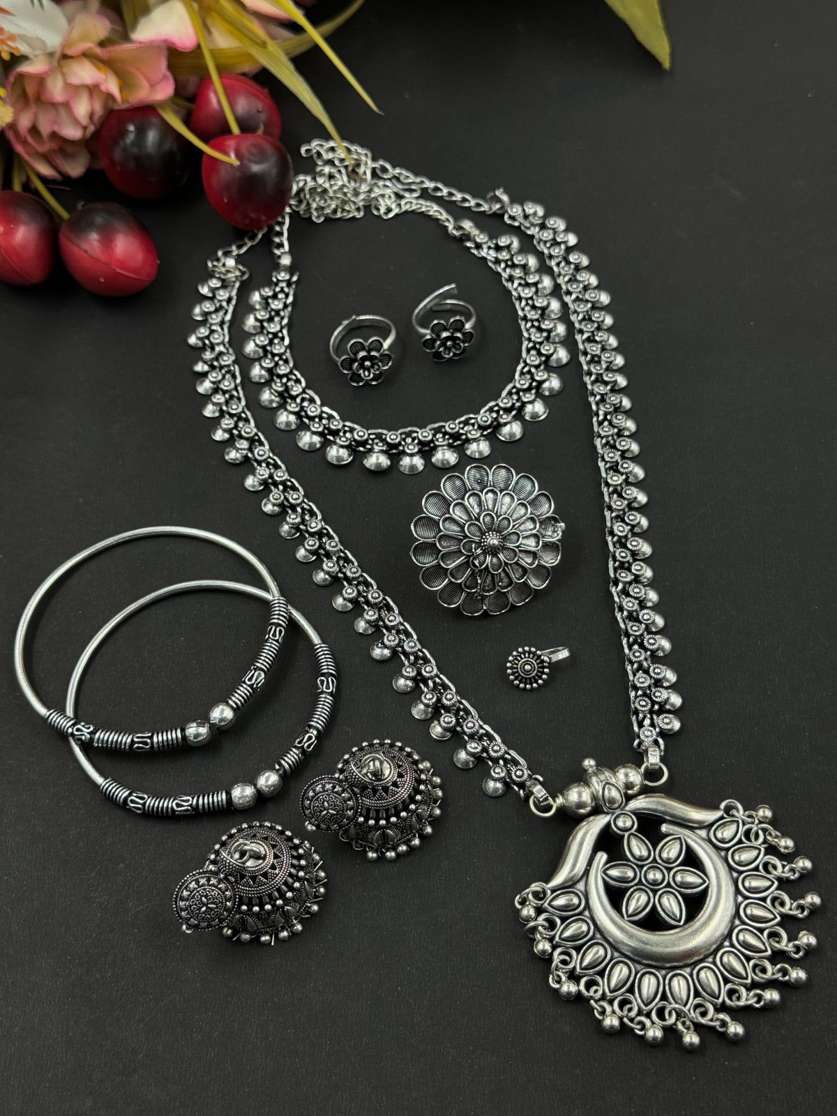 RICHA OXIDISED BRASS JEWELLERY SET COMBO