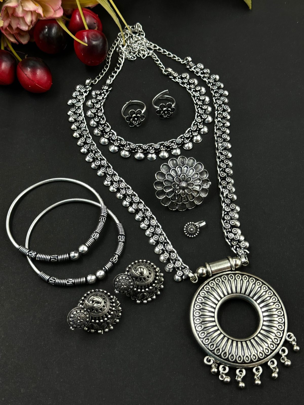 RICHA OXIDISED BRASS JEWELLERY SET COMBO