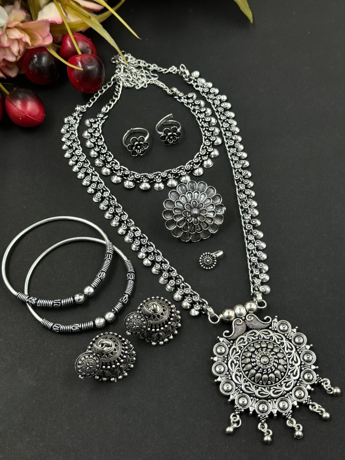 RICHA OXIDISED BRASS JEWELLERY SET COMBO