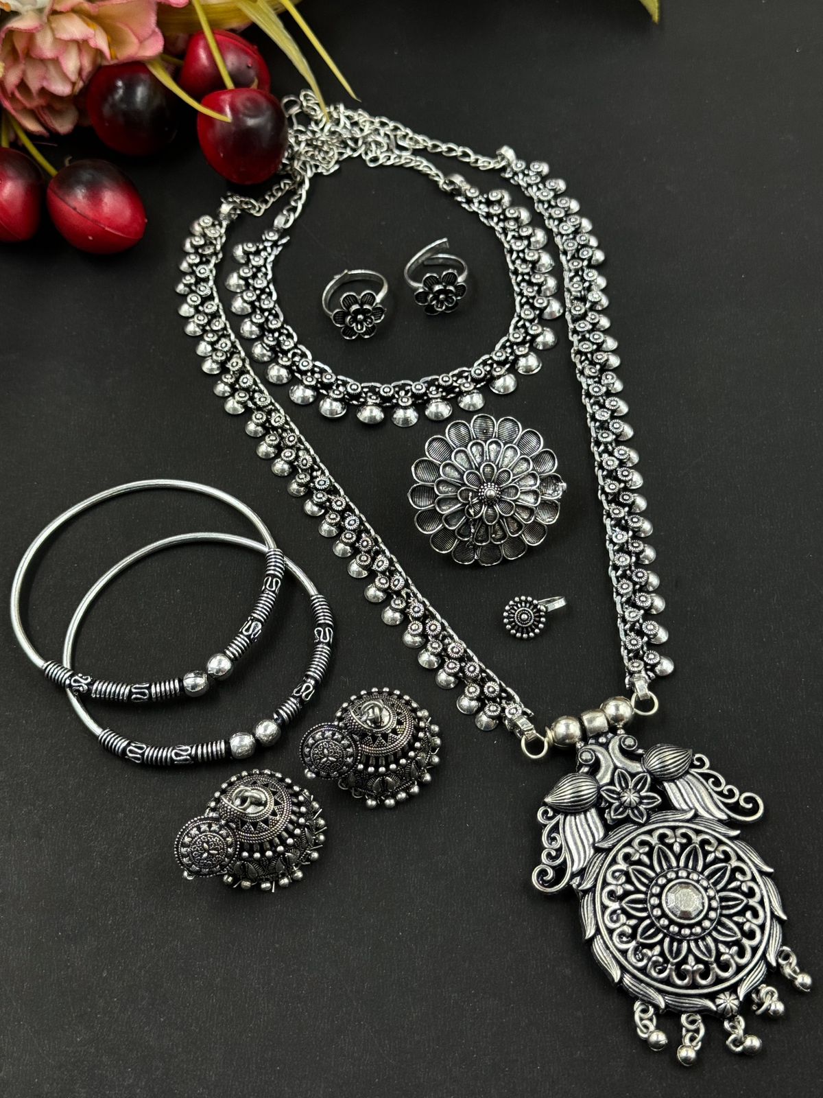 RICHA OXIDISED BRASS JEWELLERY SET COMBO