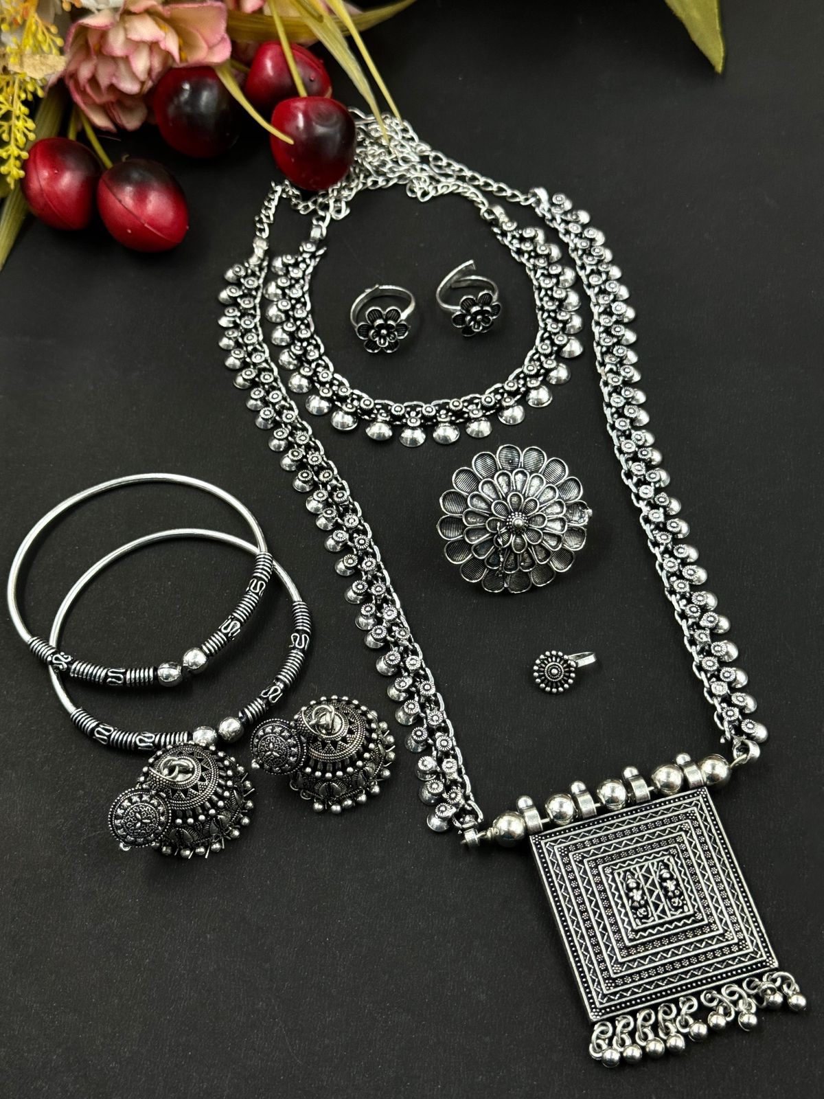 RICHA OXIDISED BRASS JEWELLERY SET COMBO