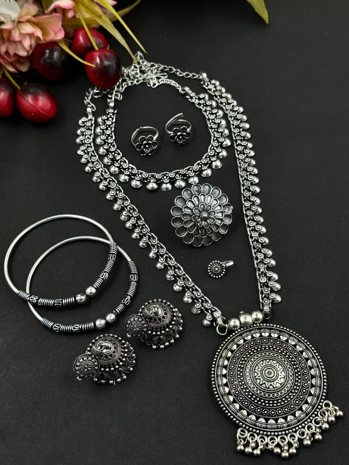 RICHA OXIDISED BRASS JEWELLERY SET COMBO