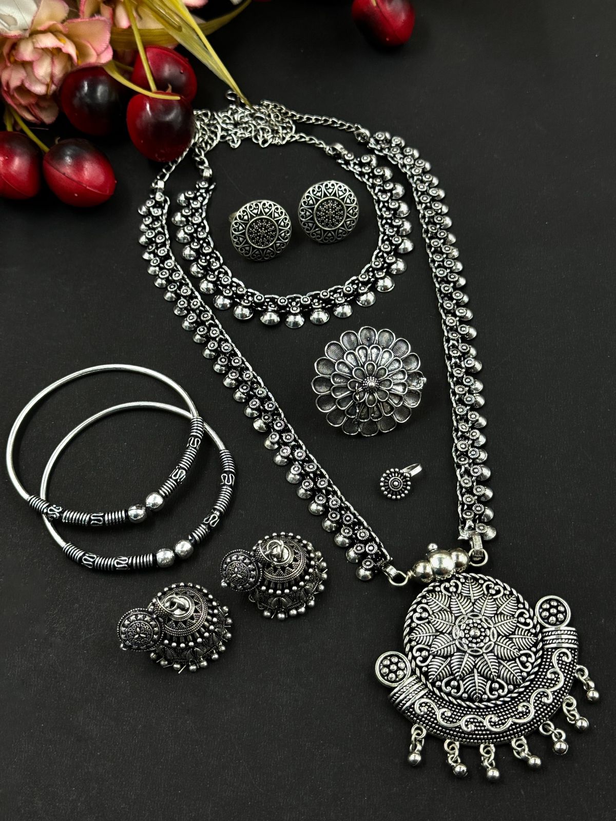 RICHA OXIDISED BRASS JEWELLERY SET COMBO