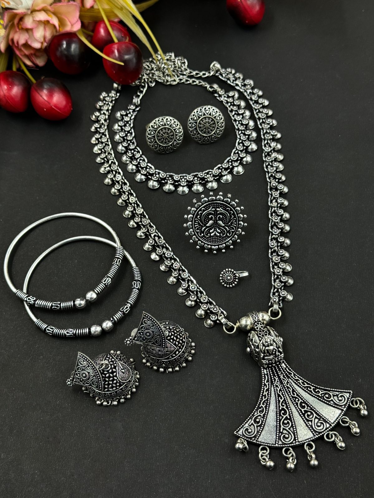 CHARMI BRASS OXIDISED JEWELLERY SET COMBO