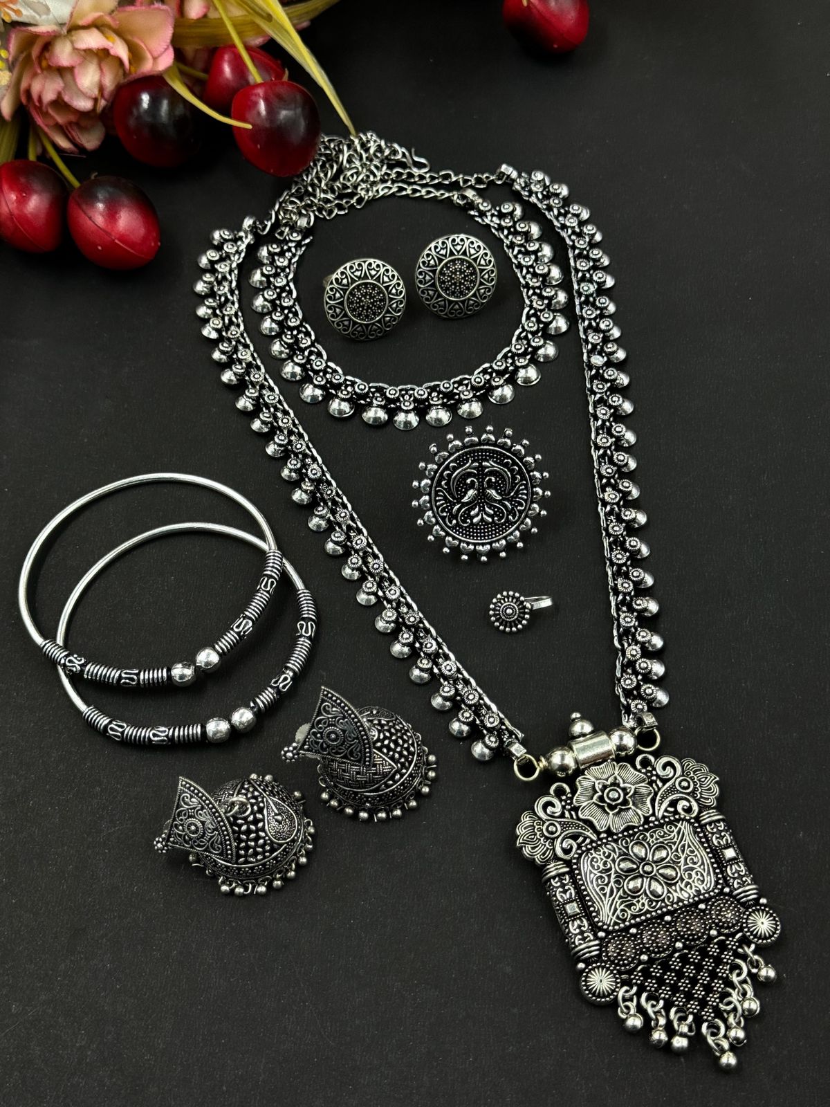 CHARMI BRASS OXIDISED JEWELLERY SET COMBO