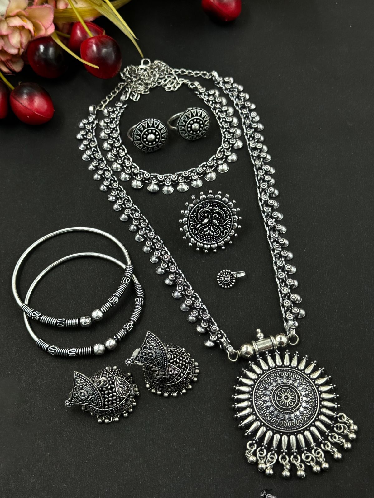 CHARMI BRASS OXIDISED JEWELLERY SET COMBO