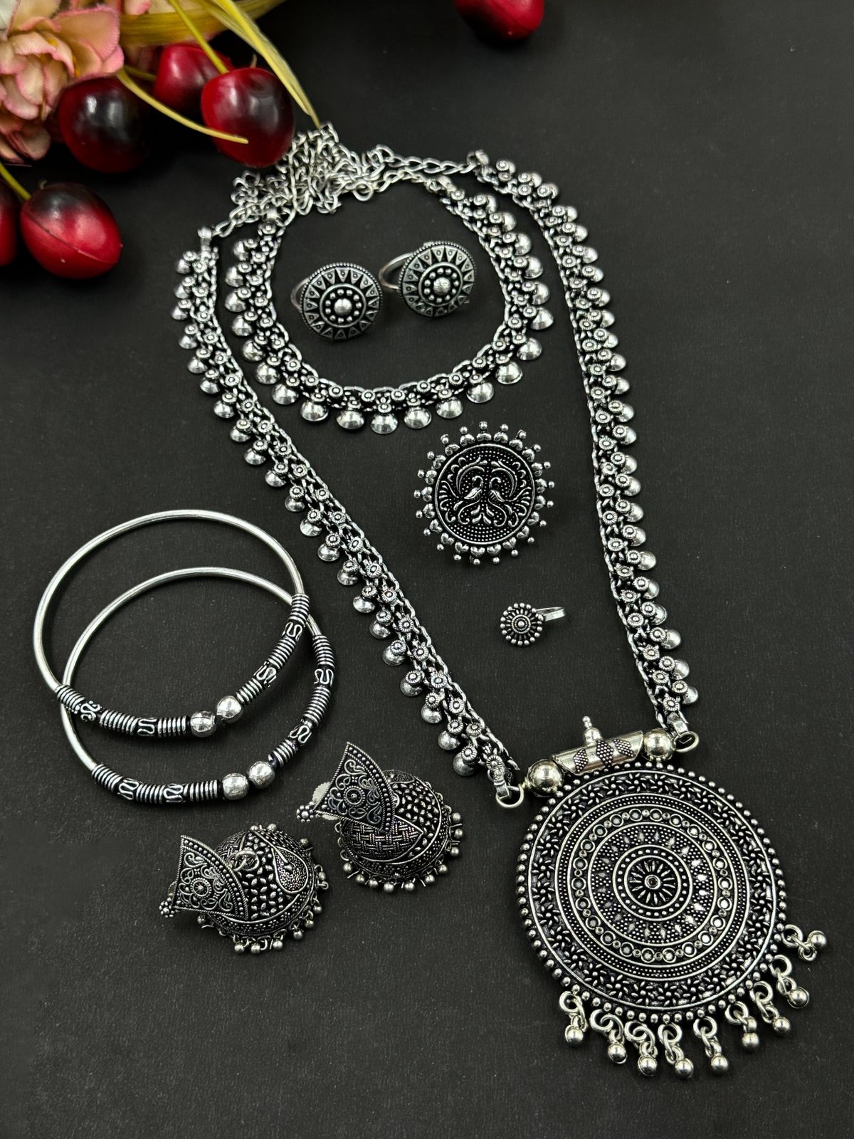 CHARMI BRASS OXIDISED JEWELLERY SET COMBO