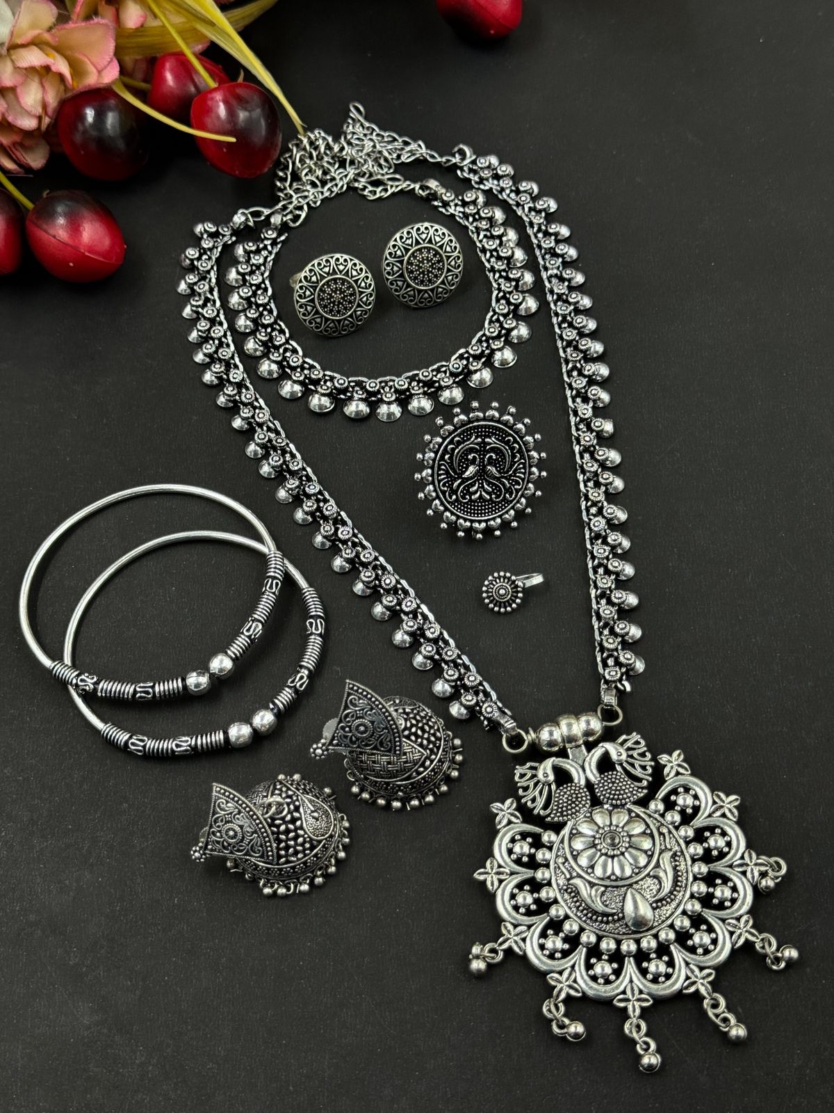 CHARMI BRASS OXIDISED JEWELLERY SET COMBO