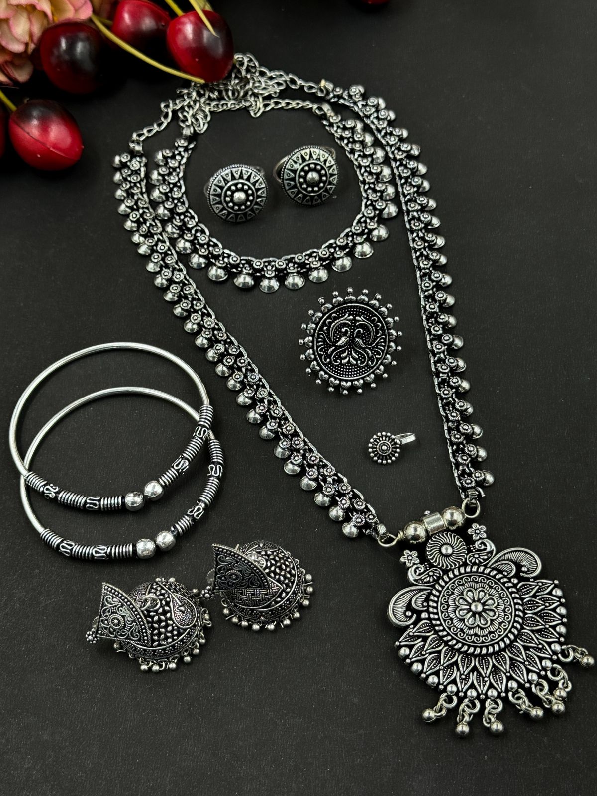 CHARMI BRASS OXIDISED JEWELLERY SET COMBO