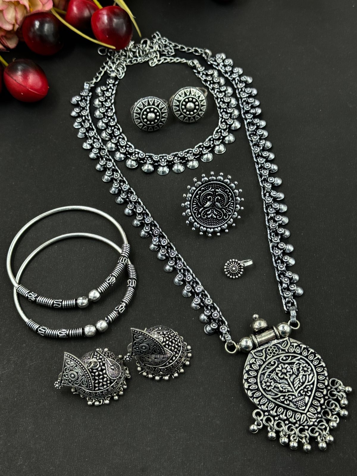 CHARMI BRASS OXIDISED JEWELLERY SET COMBO