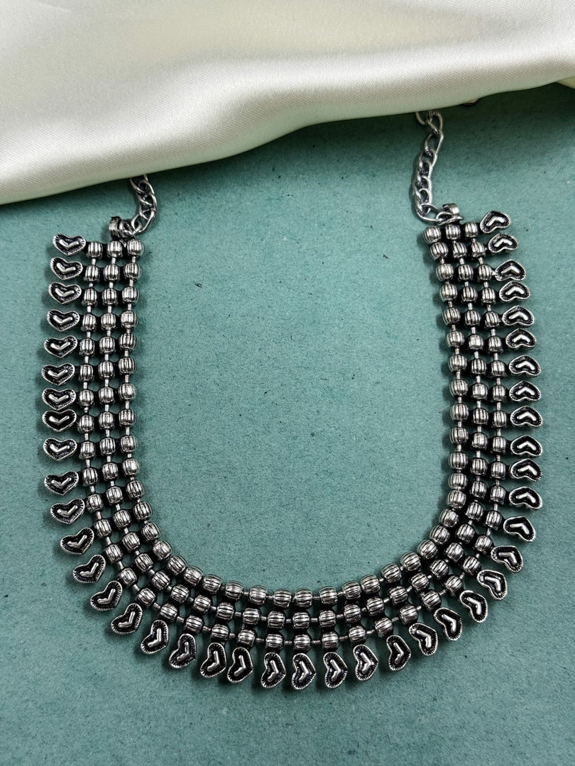 OXIDISED BRASS THREE LINE NECKLACE