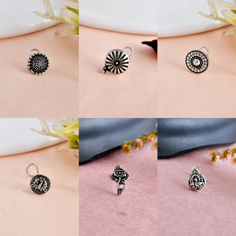 TRISHA OXIDISED PIERCING NOSEPIN COMBO OF 6