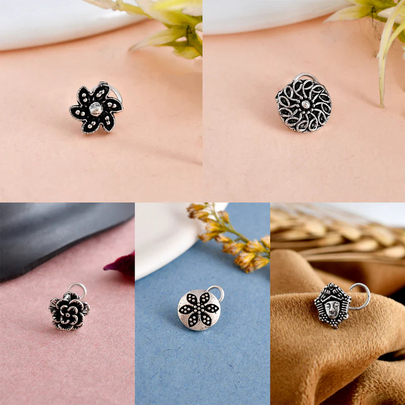 Esha Oxidised Piercing Nosepin Combo Of 5