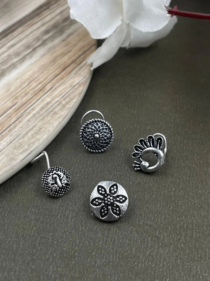 Yuti Oxidised Piercing Nosepin Combo Of 4