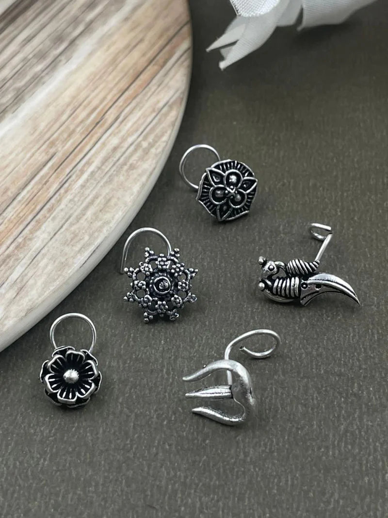 VISHVA OXIDISED PIERCING NOSEPIN COMBO OF 5