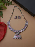 Load image into Gallery viewer, SILVER LOOKALIKE STONE NECKLACE SET