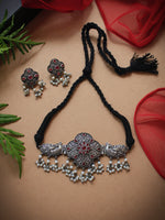 Load image into Gallery viewer, SILVER LOOKALIKE STONE NECKLACE SET