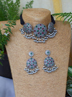 Load image into Gallery viewer, SILVER LOOKALIKE STONE NECKLACE SET