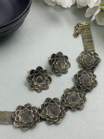 Load image into Gallery viewer, BHAKTI SILVER GOLD NECKLACE &amp; EARRINGS 60% Off