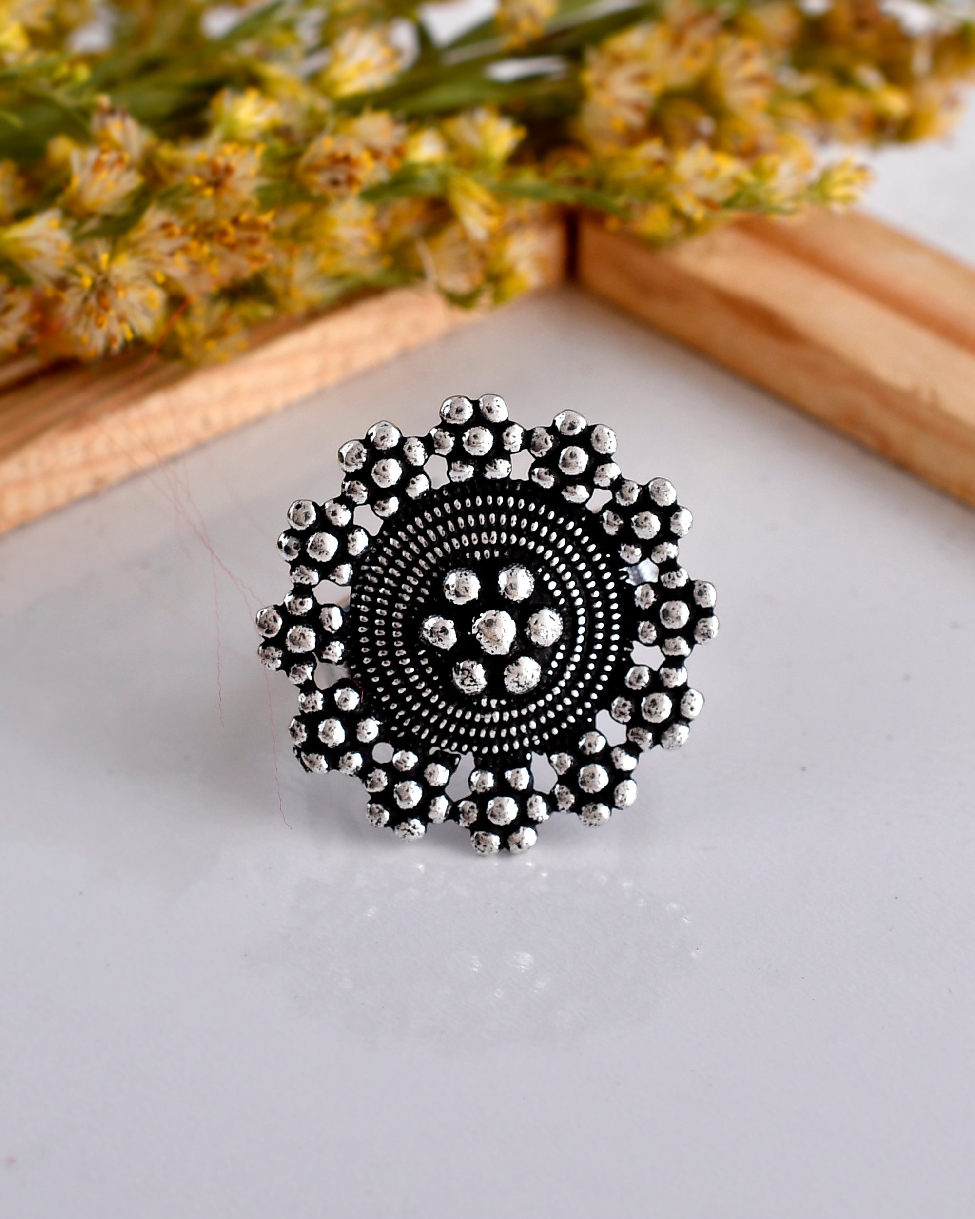 TRISHA DESIGNER OXIDISED BRASS RING