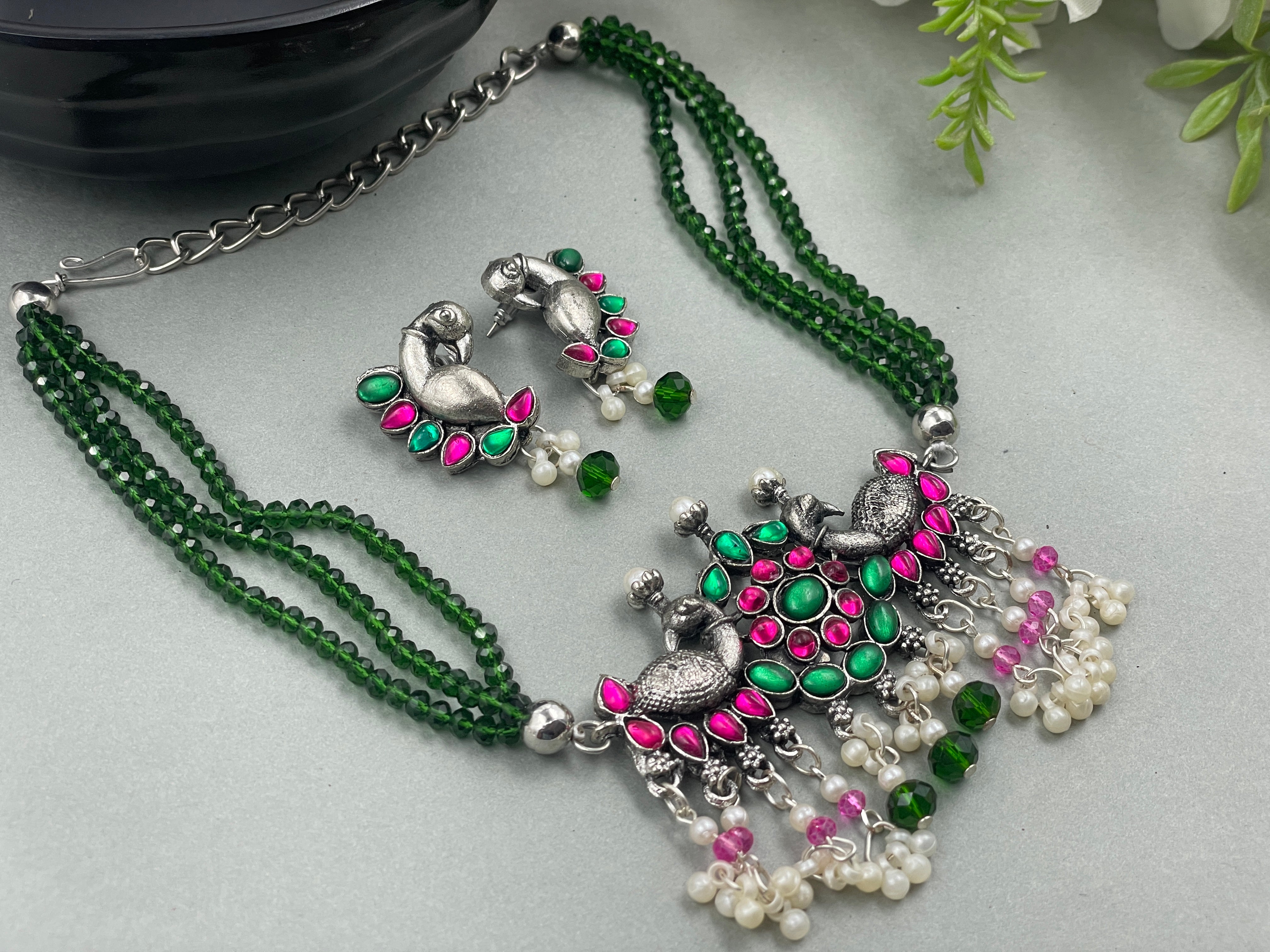 ALANKRITA SILVER MULTICOLOR NECKLACE & EARRINGS 60% Off