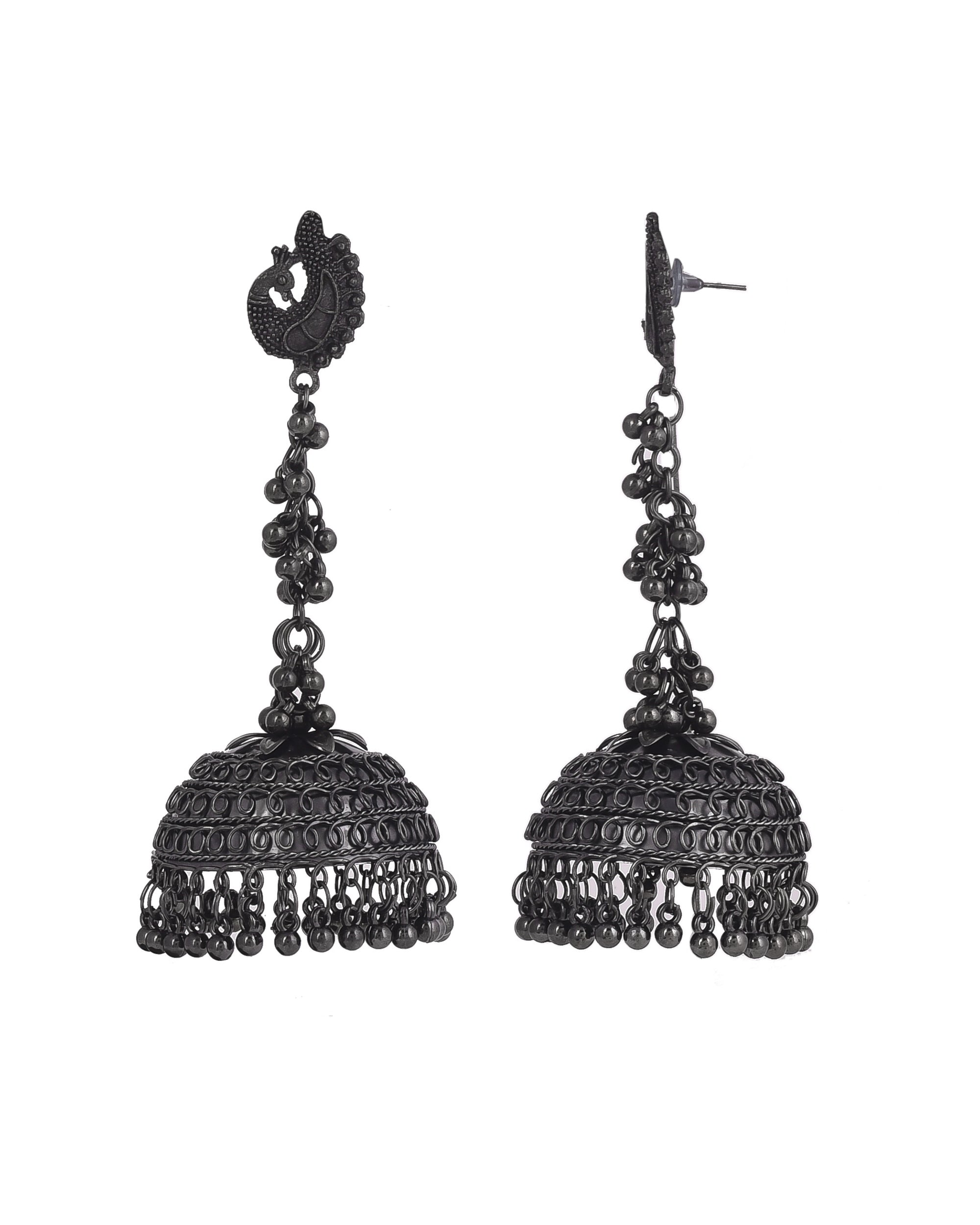 OXIDISED LONG BLACK JHUMKA