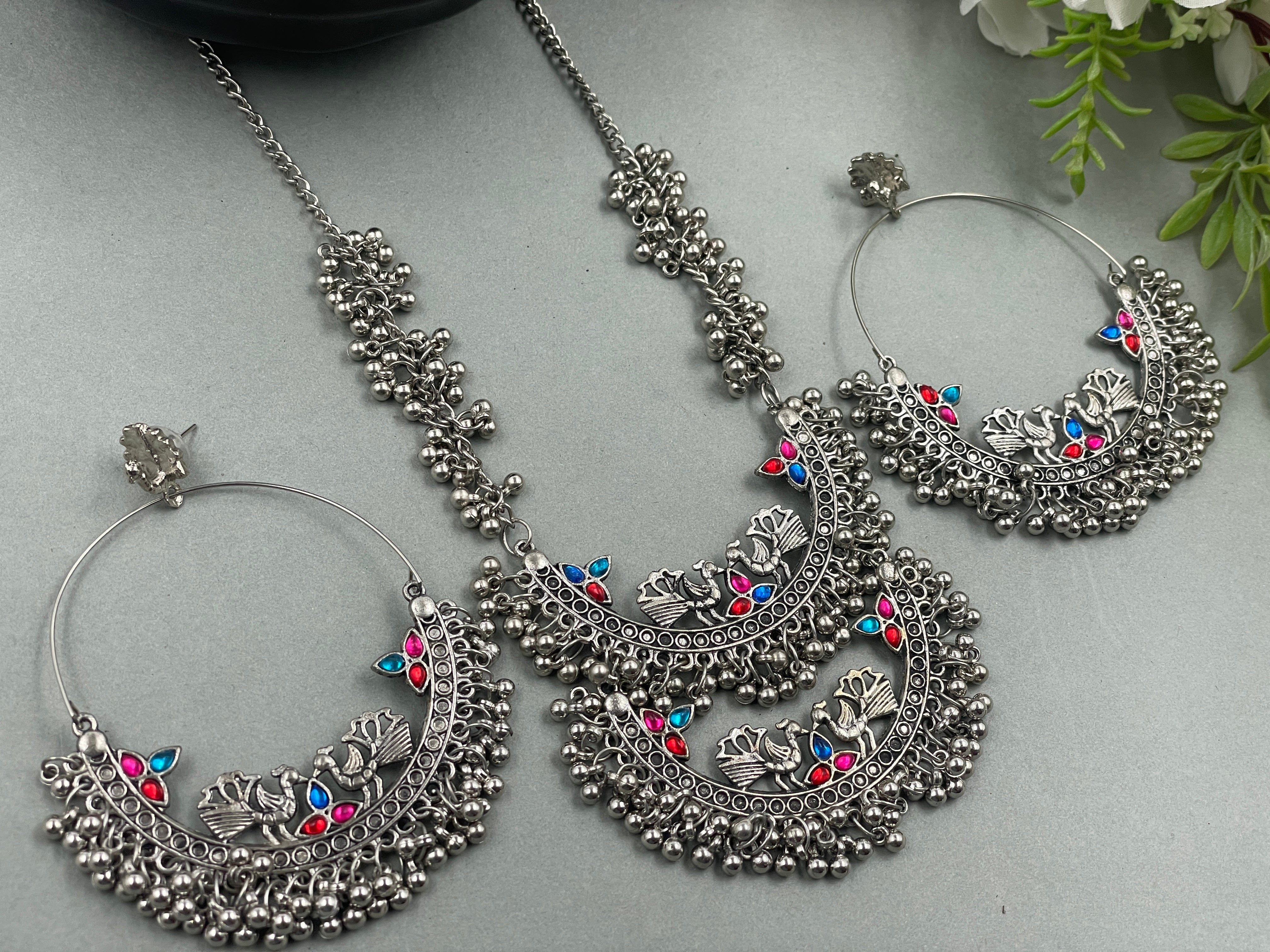 VEDANSHI ALLOY SILVER NECKLACE & EARRINGS 60% Off