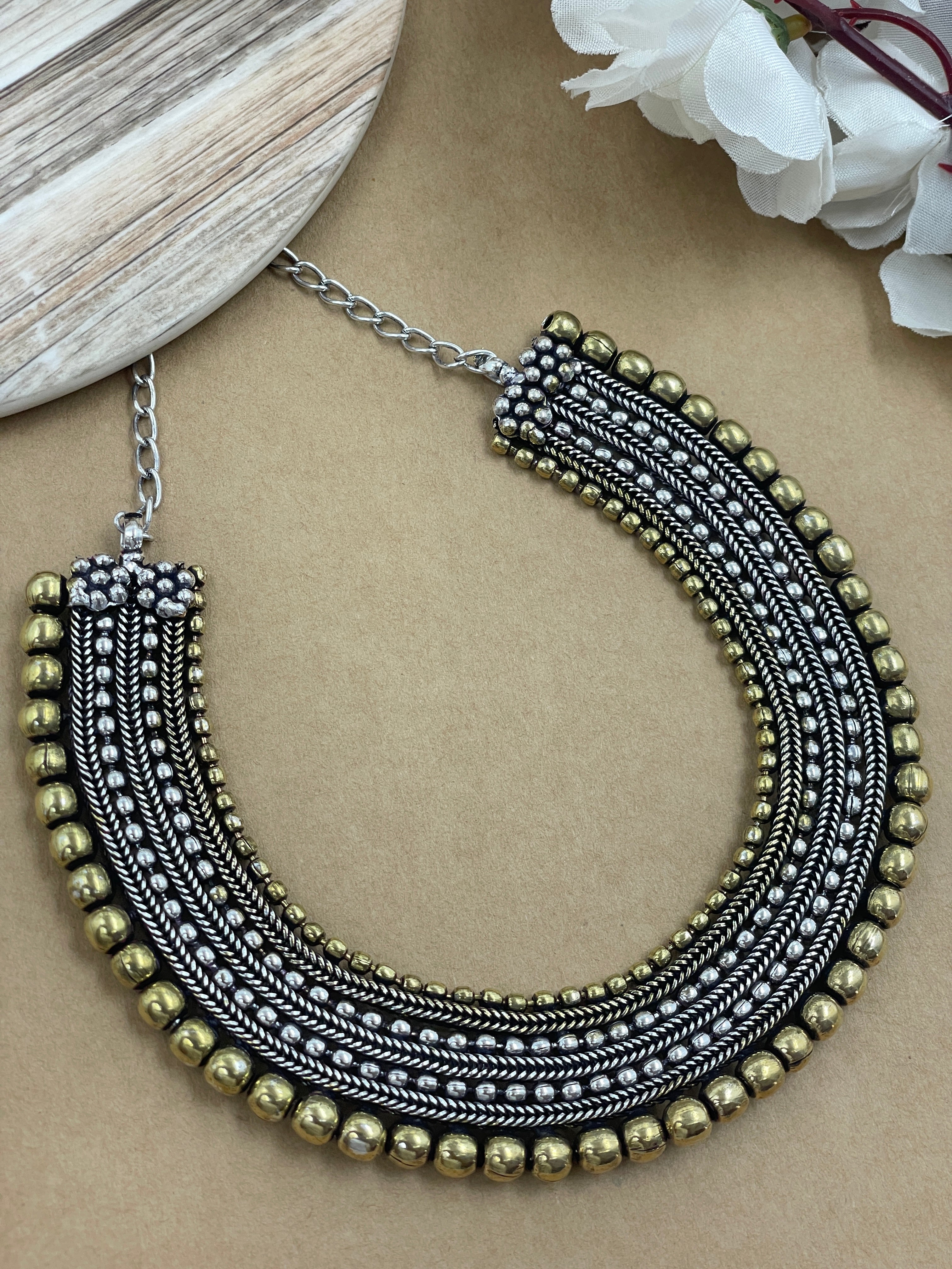 SHANAYA DUAL TONE BRASS MATERIAL LONG NECKLACE