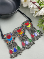Load image into Gallery viewer, SAHANA SILVER MULTICOLOR NECKLACE &amp; EARRINGS 60% Off